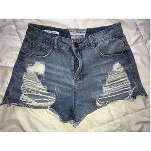 Distressed jean shorts
